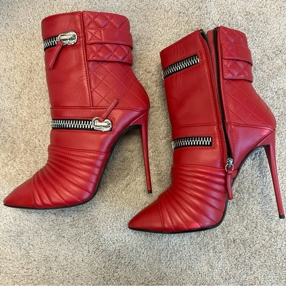 Giuseppe Zanotti Quilted Leather Double-Zip ankle Boot Red moto biker - Picture 11 of 17